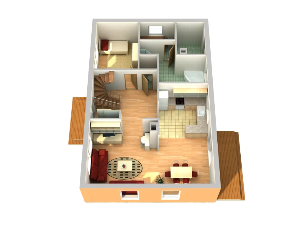 Kahekorruselise eramaja projekti Harjumaal I korruse 3D sisevaade