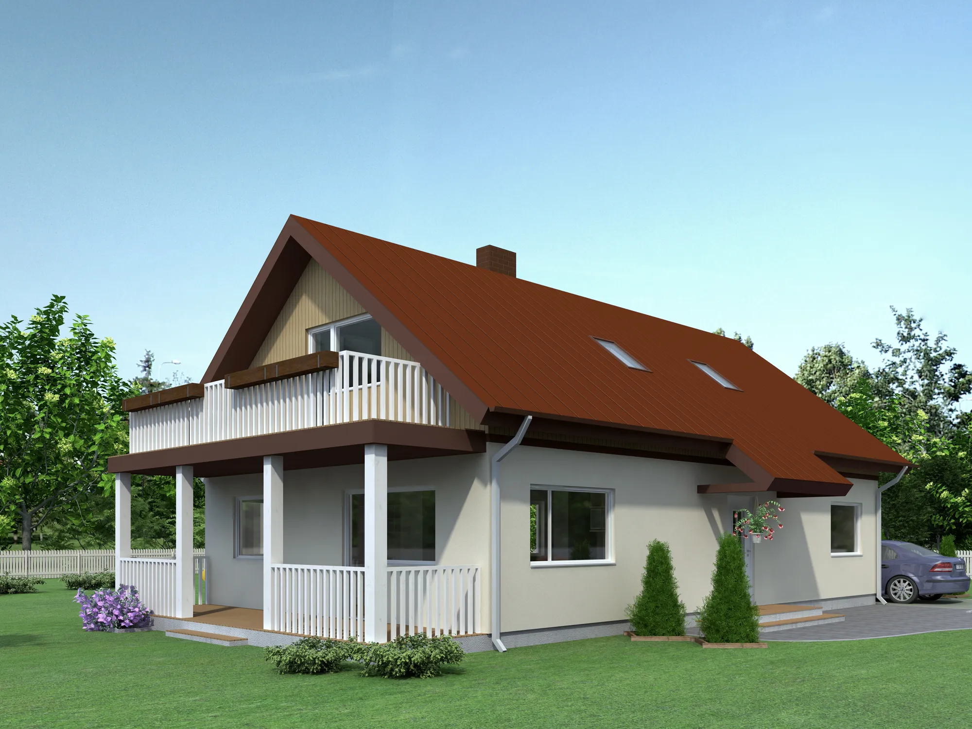 Kahekorruselise eramaja projekti Harjumaal 3D visualiseering tänavalt