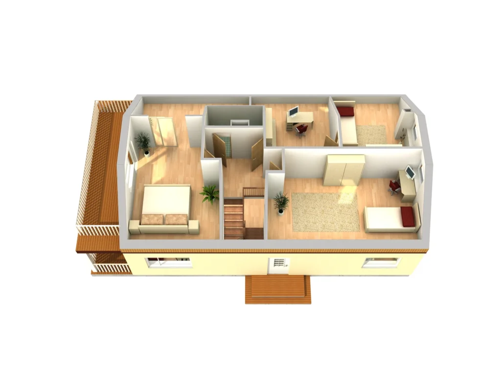 Kahekorruselise eramaja projekti Harjumaal II korruse 3D sisevaade