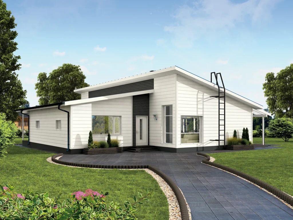 Ühekorruselise eramaja projekti Harjumaal 3D visualiseering tänavalt