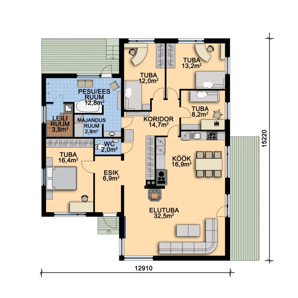 Ühekorruselise eramaja projekti Harjumaal sisevaade