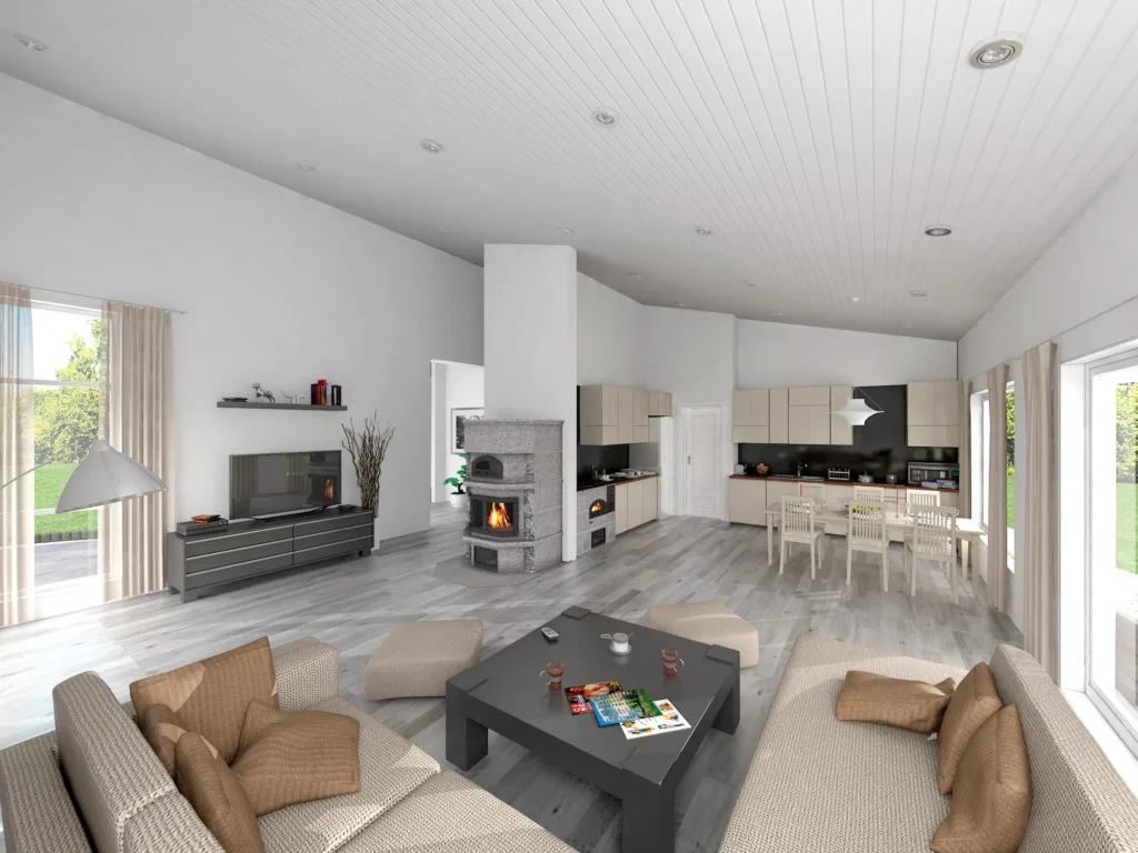 Ühekorruselise eramaja projekti Harjumaal interjööri 3D visualiseering