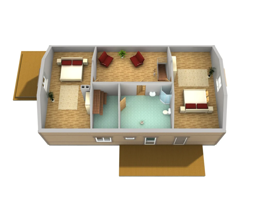 Kahekorruselise eramaja projekti Harjumaal II korruse 3D sisevaade