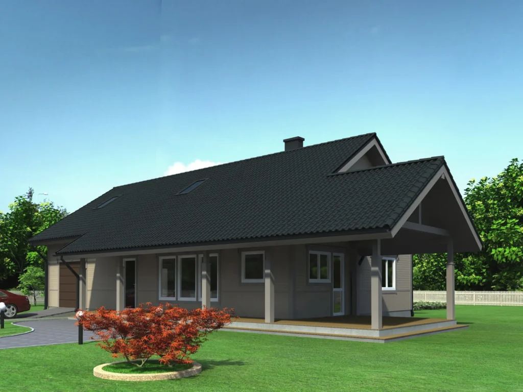 Kahekorruselise eramaja projekti Harjumaal 3D visualiseering tänavalt