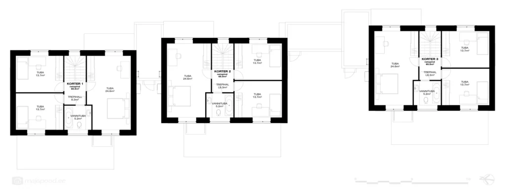 Kahekorruselise ridaelamu projekti II korruse plaan
