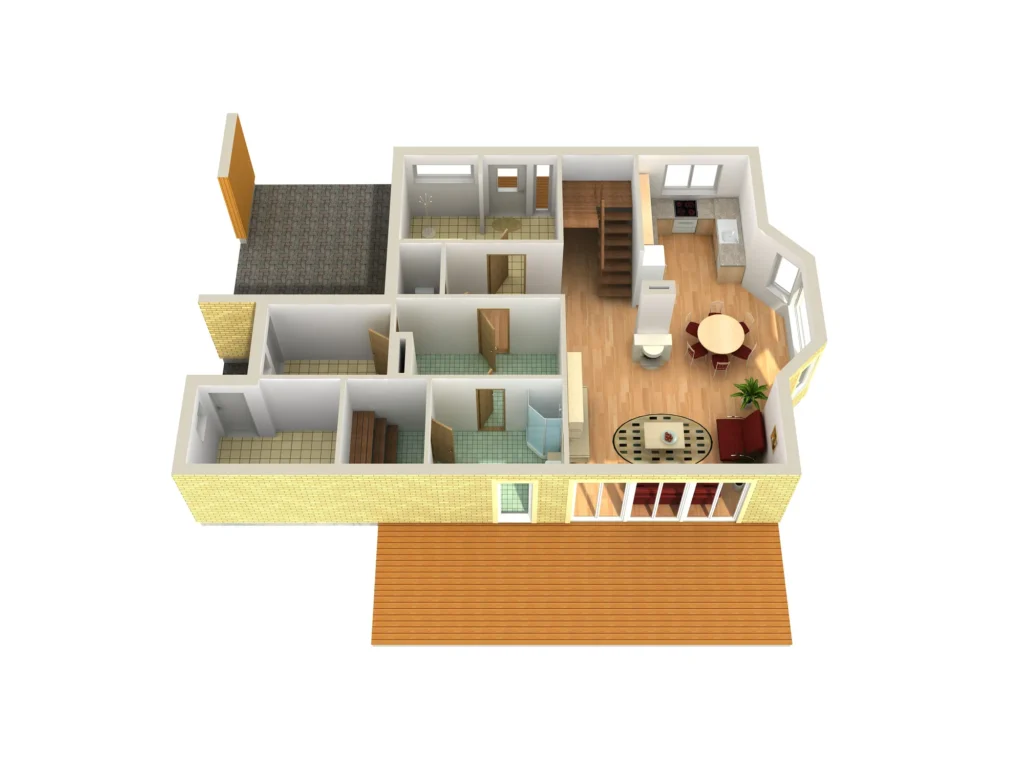 Kahekorruselise eramaja projekti Harjumaal I korruse 3D sisevaade