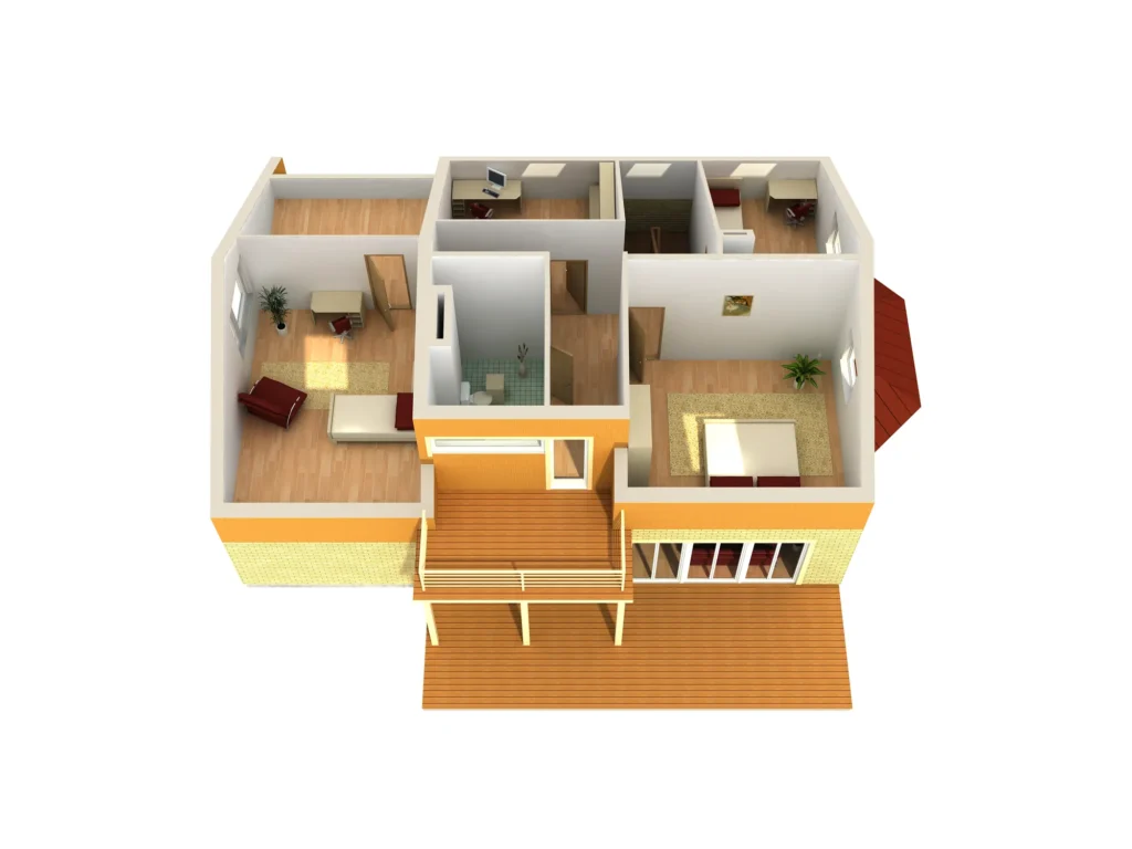 Kahekorruselise eramaja projekti Harjumaal II korruse 3D sisevaade