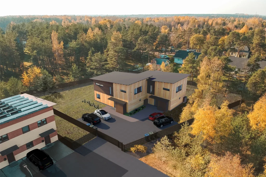 Kahekorruselise paariselamu projekti Harjumaal 3D visualiseering linnulennult
