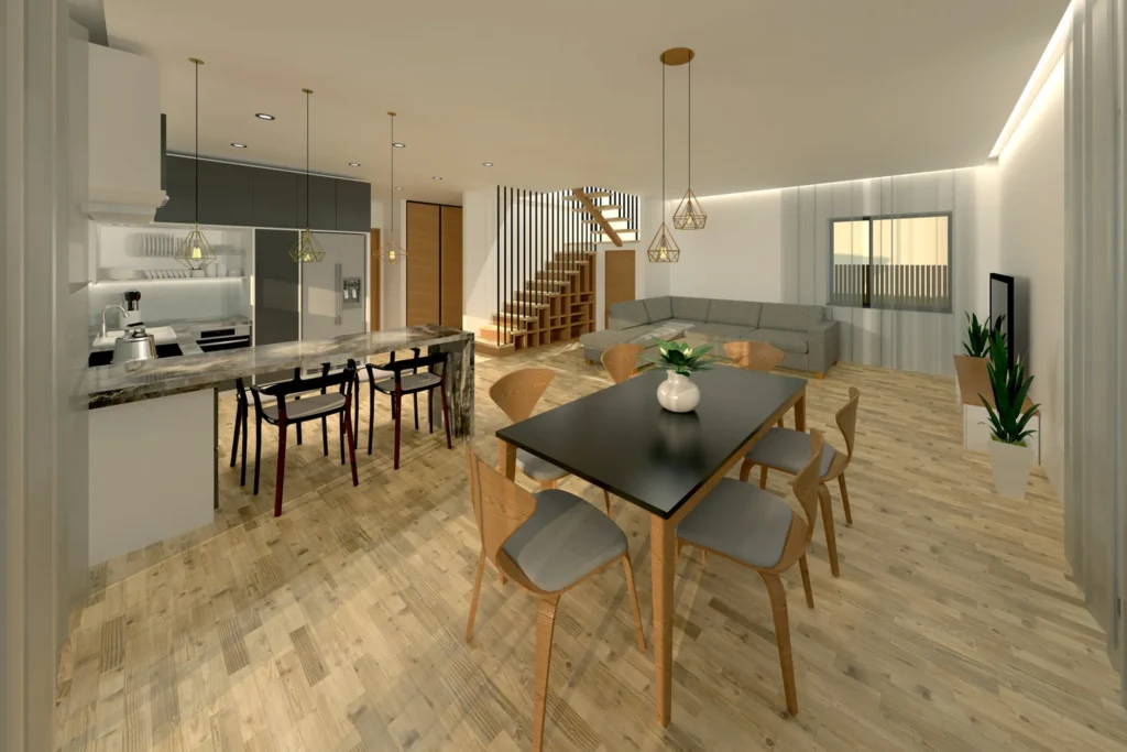 Kahekorruselise paariselamu projekti Harjumaal interjööri 3D visualiseering