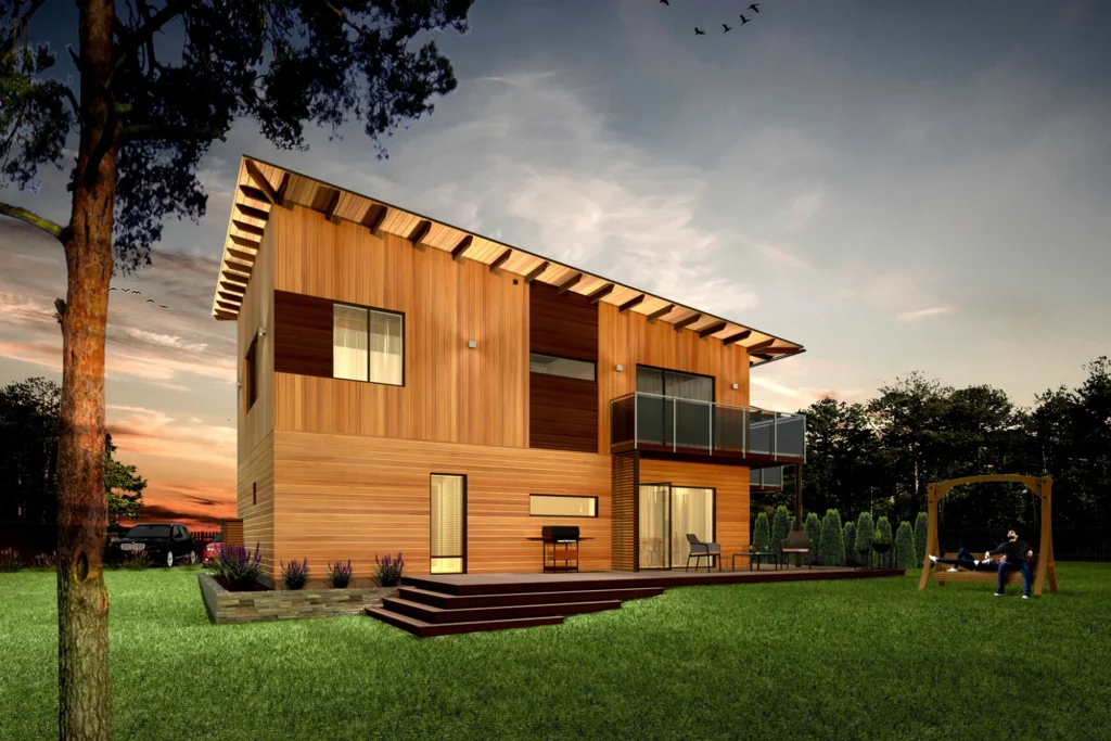 Kahekorruselise paariselamu projekti Harjumaal 3D visualiseering hoovist