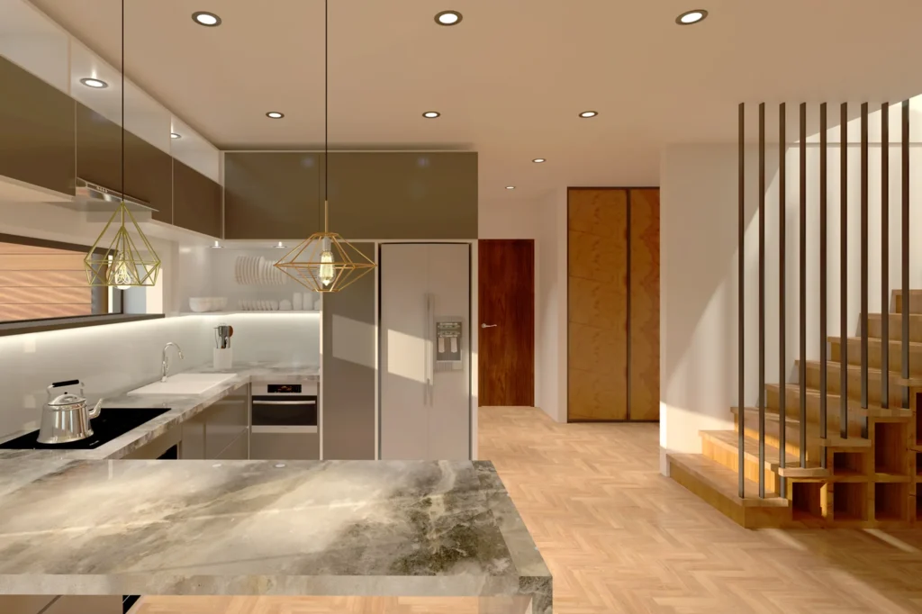 Kahekorruselise paariselamu projekti Harjumaal interjööri 3D visualiseering