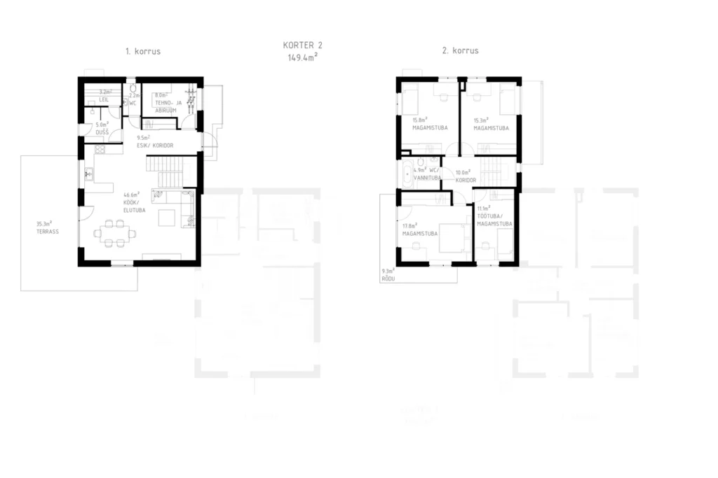 Kahekorruselise paariselamu projekti plaan