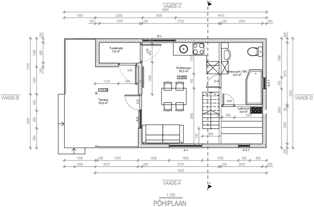 Kompaktse suvemaja I korruse plaan