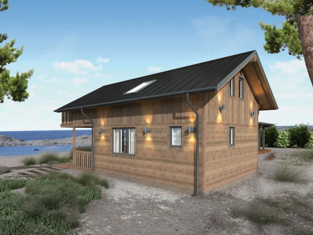 Kompaktse suvemaja 3D visualiseering tagaküljelt
