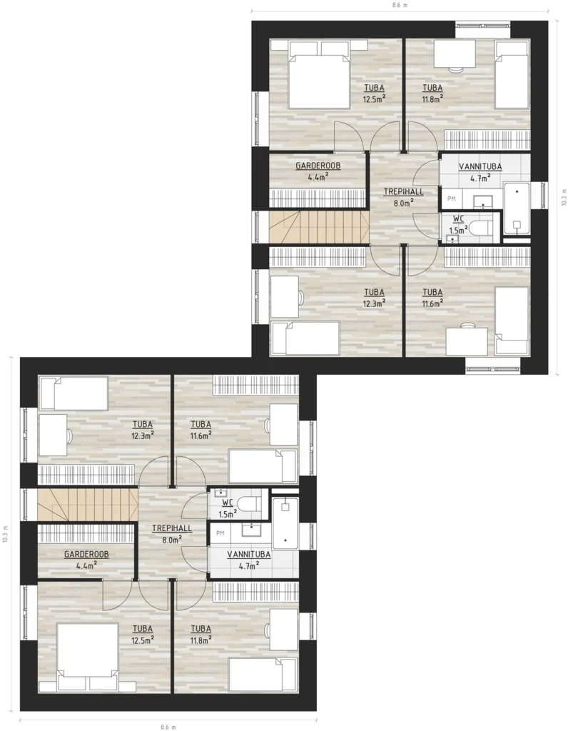 Kahekorruselise paariselamu projekti II korruse plaan