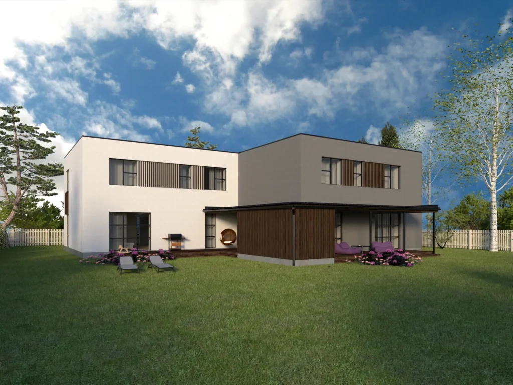 Kahekorruselise paariselamu projekti Tallinnas 3D visualiseering hoovist