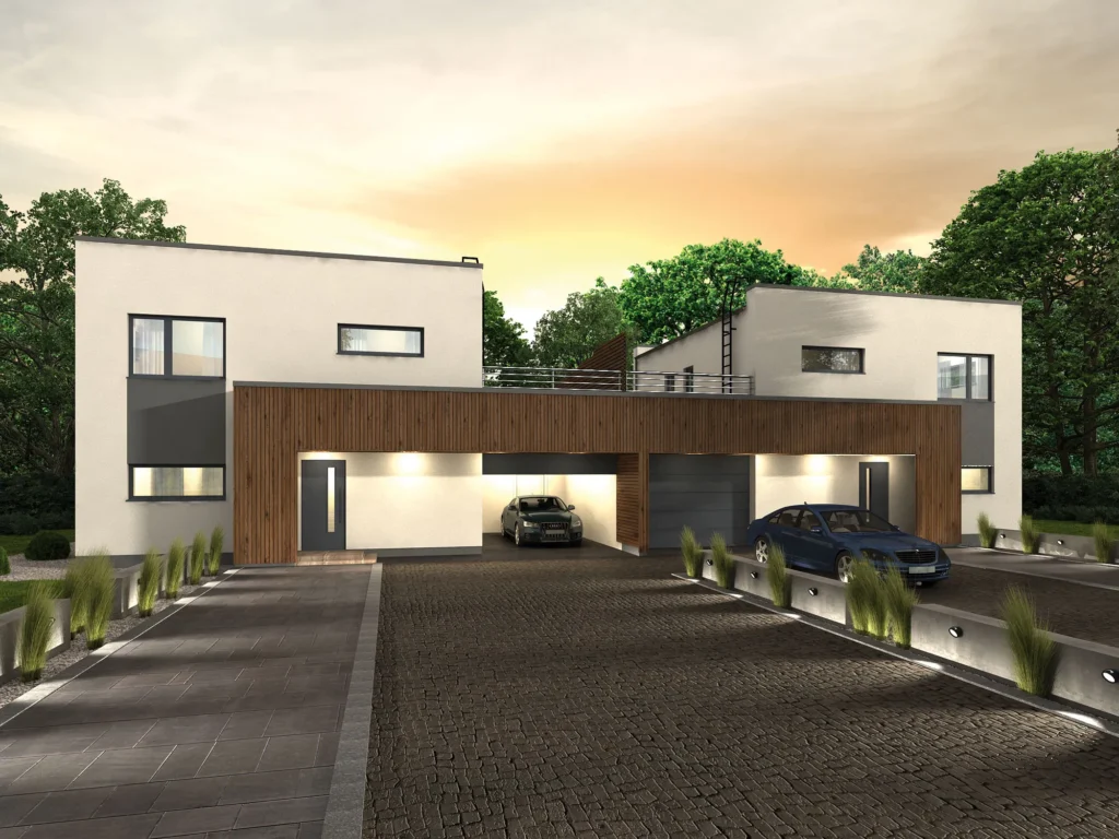 Kahekorruselise paariselamu projekt Harjumaal 3D visualiseering tänavalt