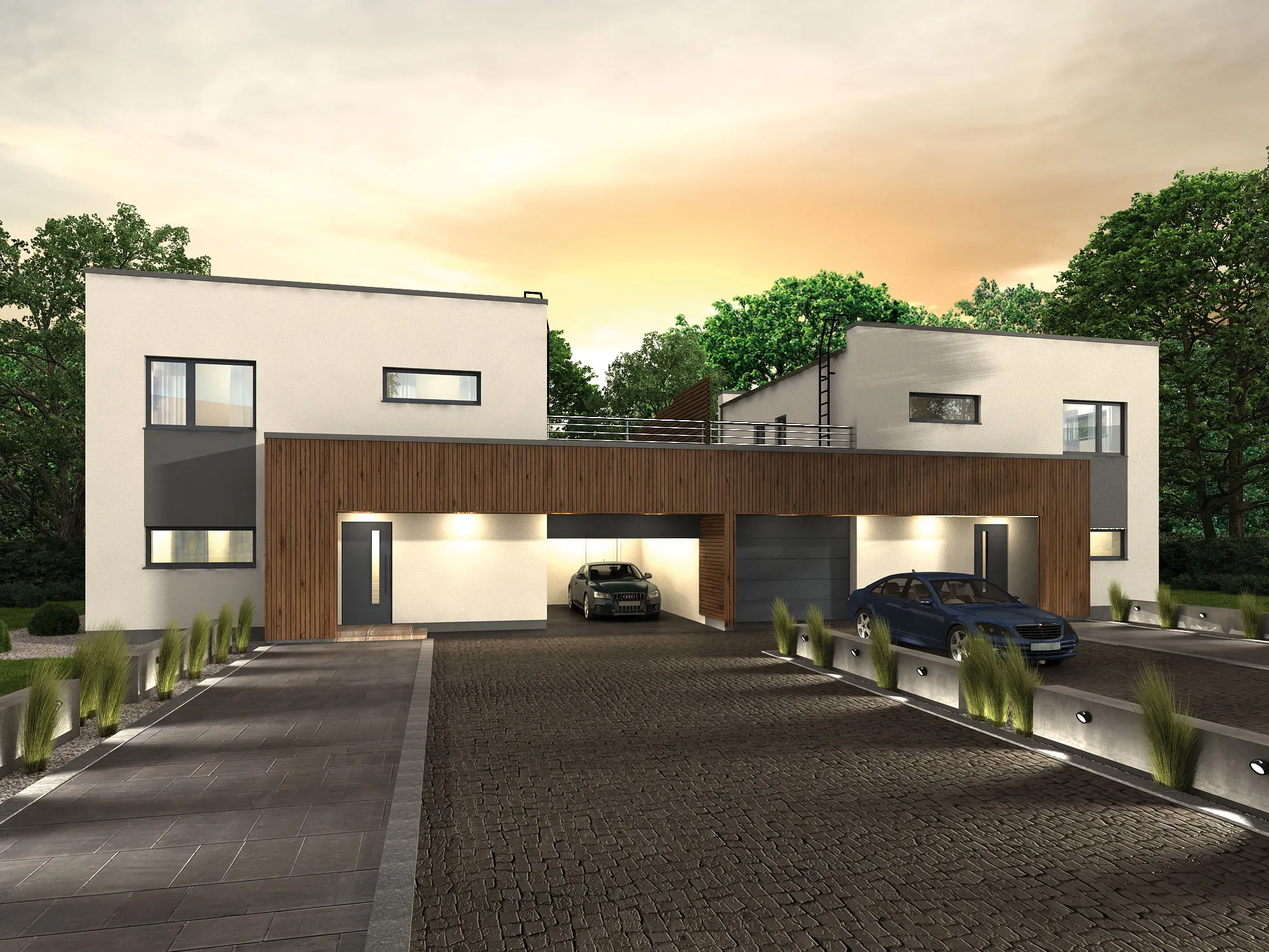 Kahekorruselise paariselamu projekt Harjumaal 3D visualiseering tänavalt