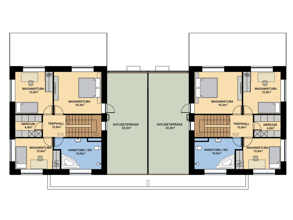 Kahekorruselise paariselamu projekti II korruse plaan