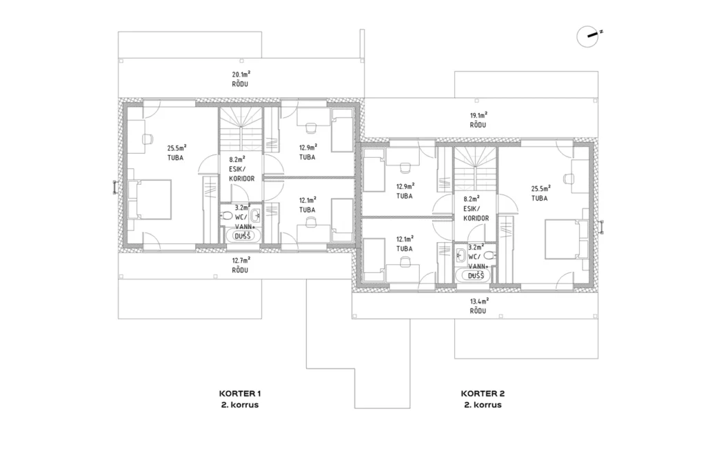 Kahekorruselise paariselamu projekti II korruse plaan