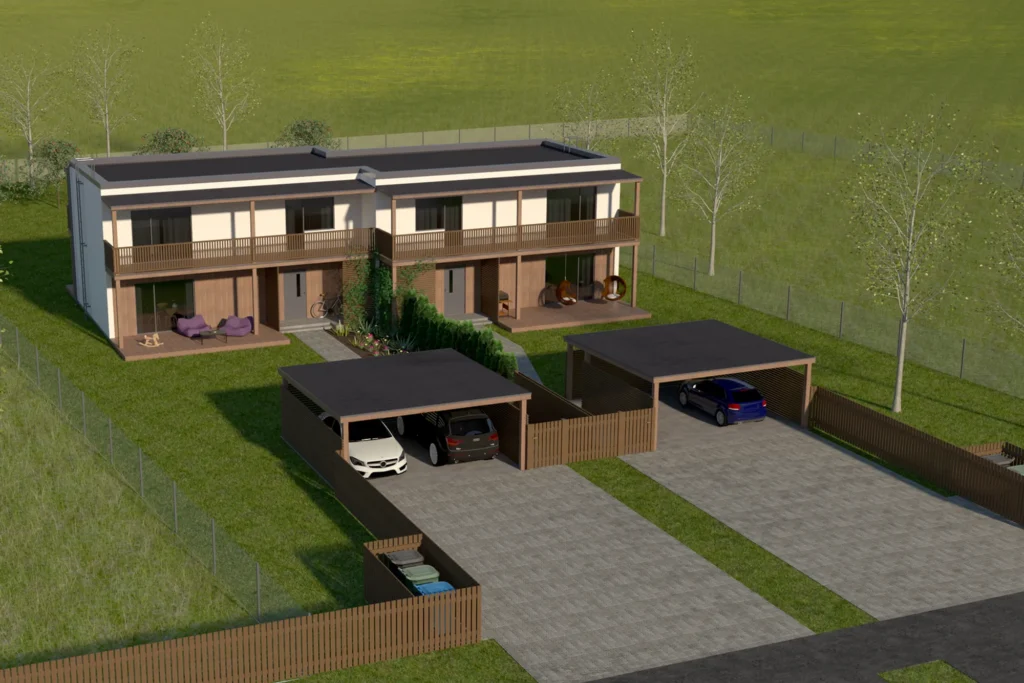 Kahekorruselise paariselamu projekt Harjumaal 3D visualiseering tänavalt