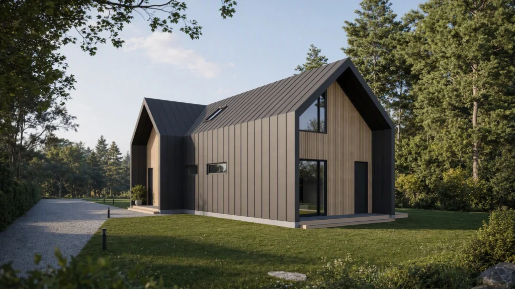 Kahekorruselise paariselamu projekt Harjumaal 3D visualiseering hoovist