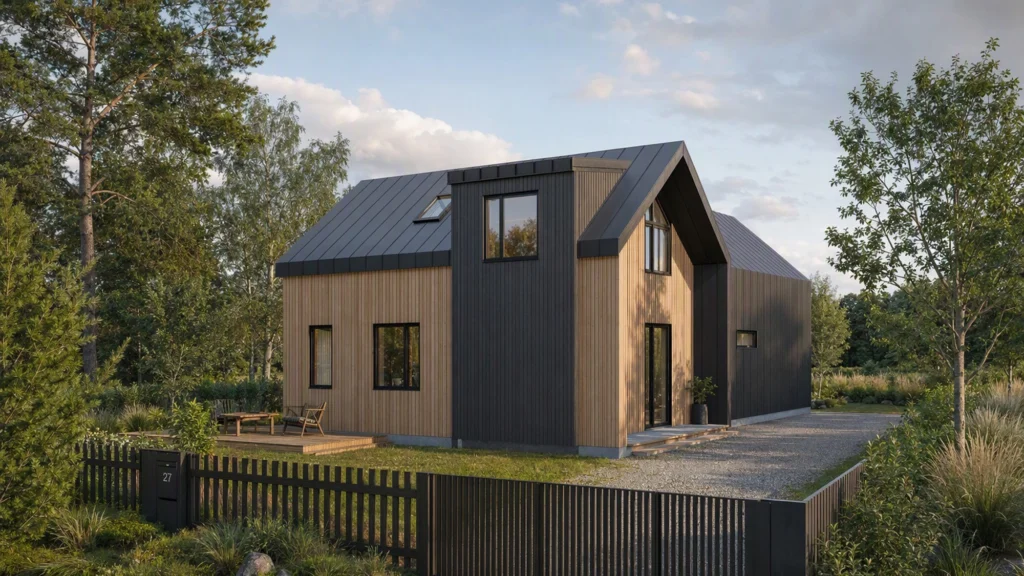 Kahekorruselise paariselamu projekt Harjumaal 3D visualiseering tänavalt